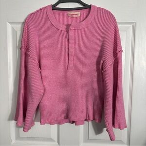 Urban Outfitters pink cropped henley, size M, oversized bell sleeves, inside out